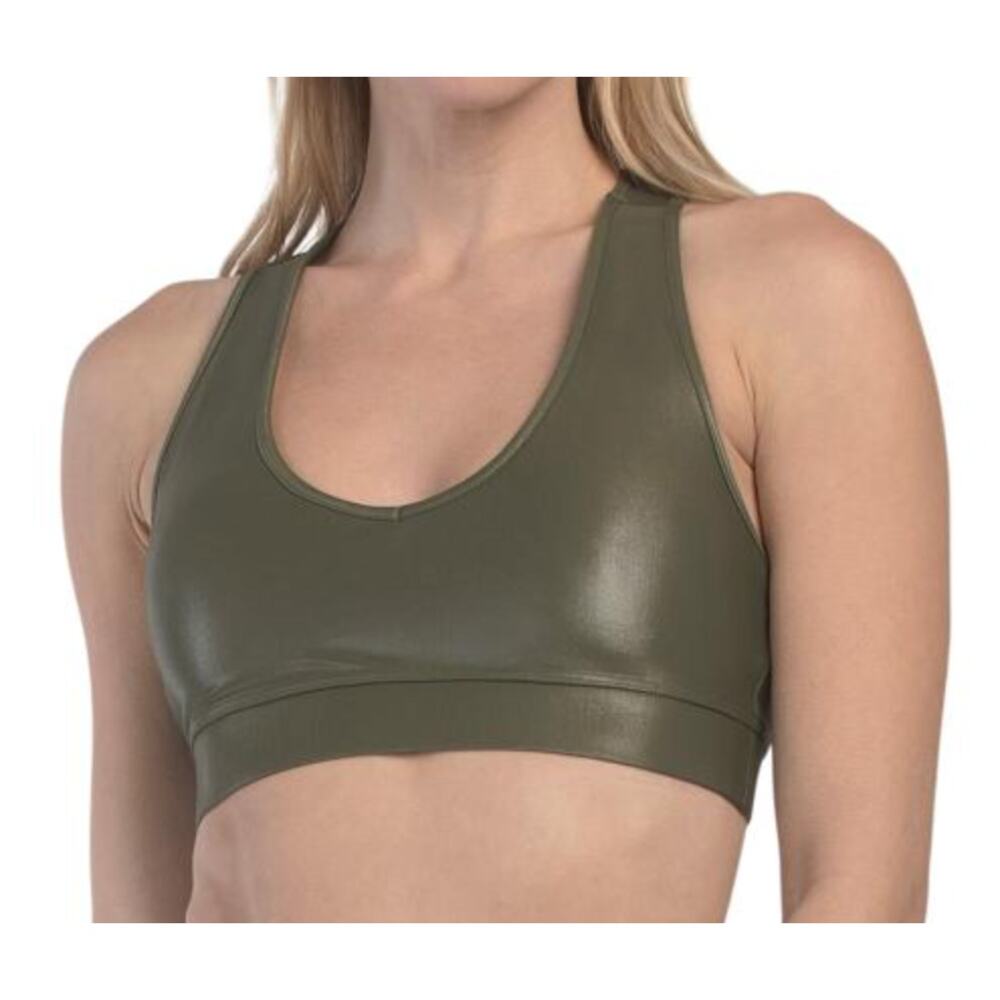 Carbon 38 Action bra shiny olive green womens size Large NWT